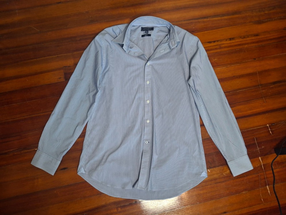 Crown & Ivy Men's Long Sleeve Button-Up Dress Shirt, Blue Pinstripe, Size Large
